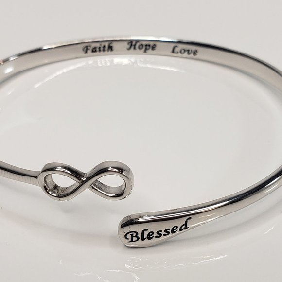 Sterling Silver Infinity "Blessed" Bangle - Picture 3 of 6